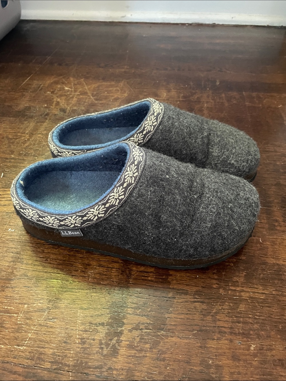 L.L.Bean Gray Blue Wool Clog Slippers - size 8